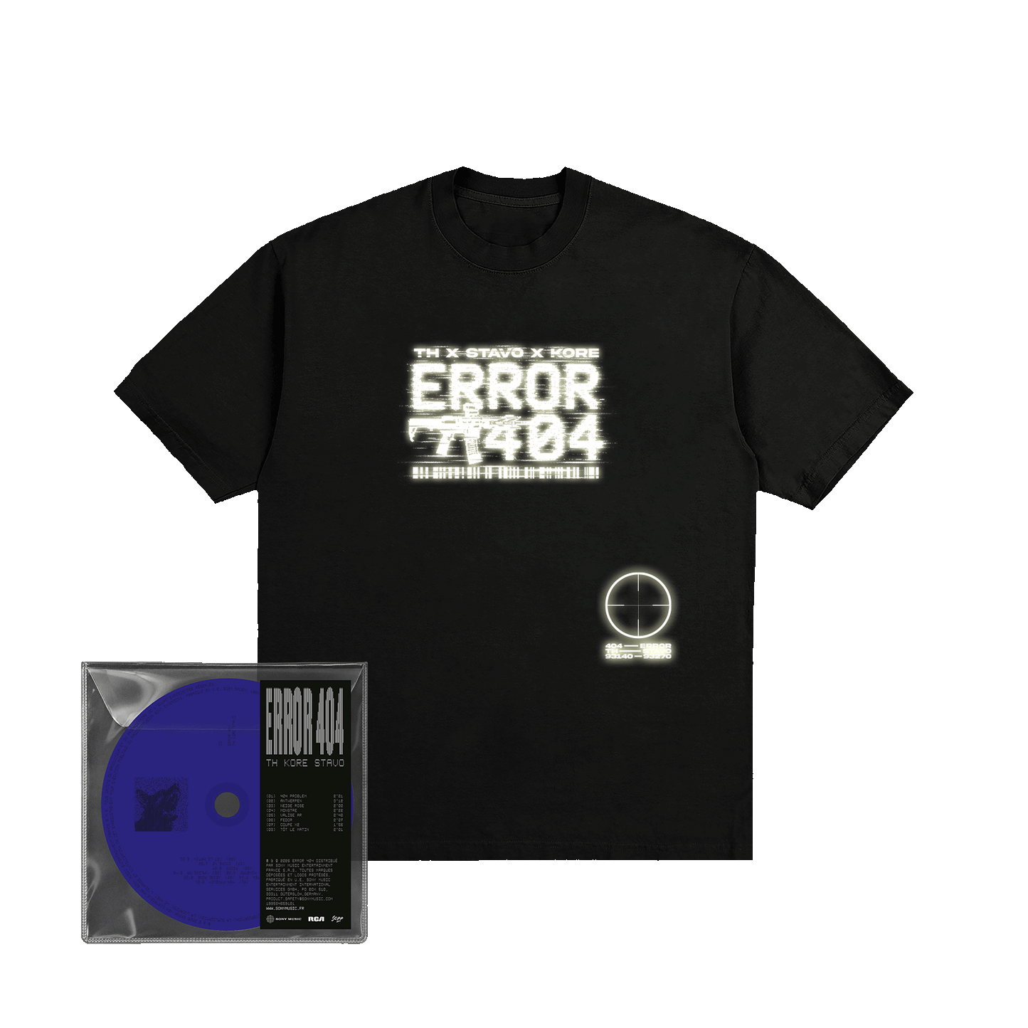 CD « ERROR 404 » + T-SHIRT NOIR PHOSPHORESCENT + STICKERS